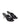 Women's black satin stiletto mules with square toe and knot detailing