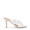 Women's bridal shoes white satin stiletto mules with square toe and knot detailing