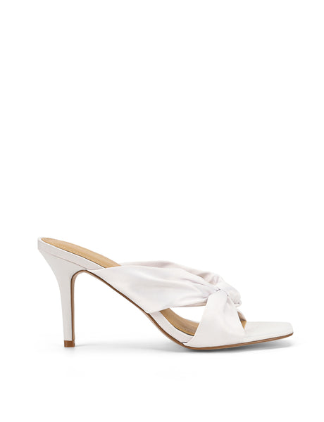 Nicola Satin Knot Mules Ivory White Satin Siren Shoes