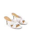 Women's bridal shoes white satin stiletto mules with square toe and knot detailing
