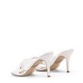 Women's bridal shoes white satin stiletto mules with square toe and knot detailing