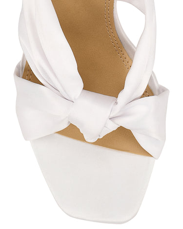 Women's bridal shoes white satin stiletto mules with square toe and knot detailing
