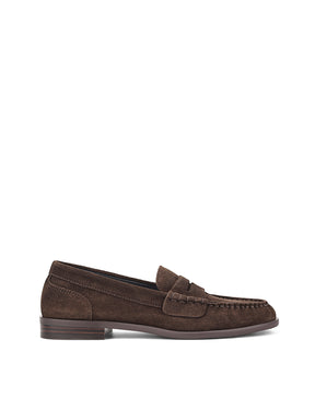 Women's chocolate brown suede flat loafer