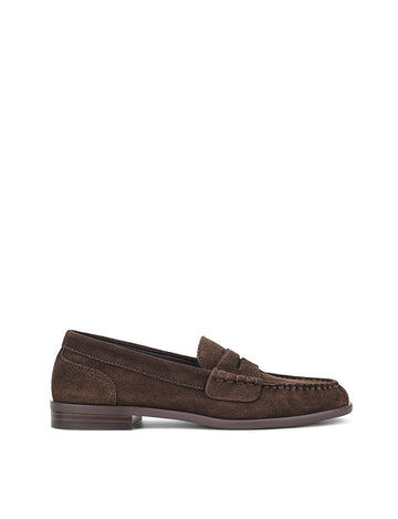 Women's chocolate brown suede flat loafer