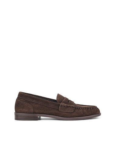 Women's chocolate brown suede flat loafer