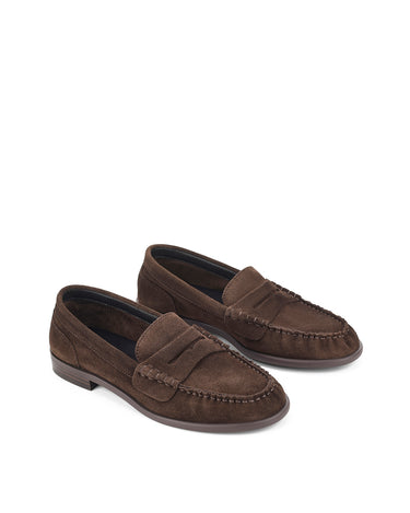 Women's chocolate brown suede flat loafer