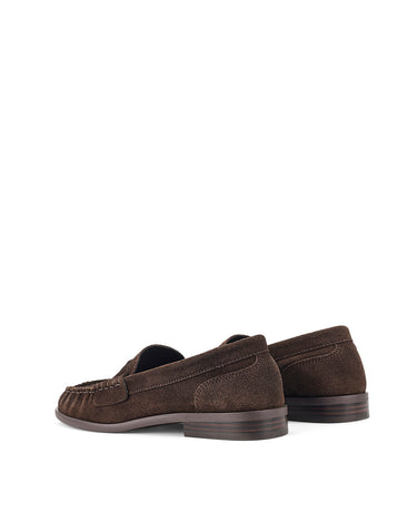 Women's chocolate brown suede flat loafer