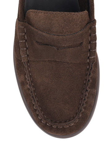 Women's chocolate brown suede flat loafer