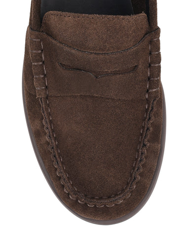 Women's chocolate brown suede flat loafer