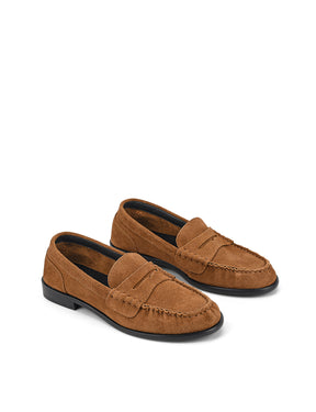 Women's tobacco brown suede leather loaders 