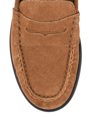 Women's tobacco brown suede leather loaders 
