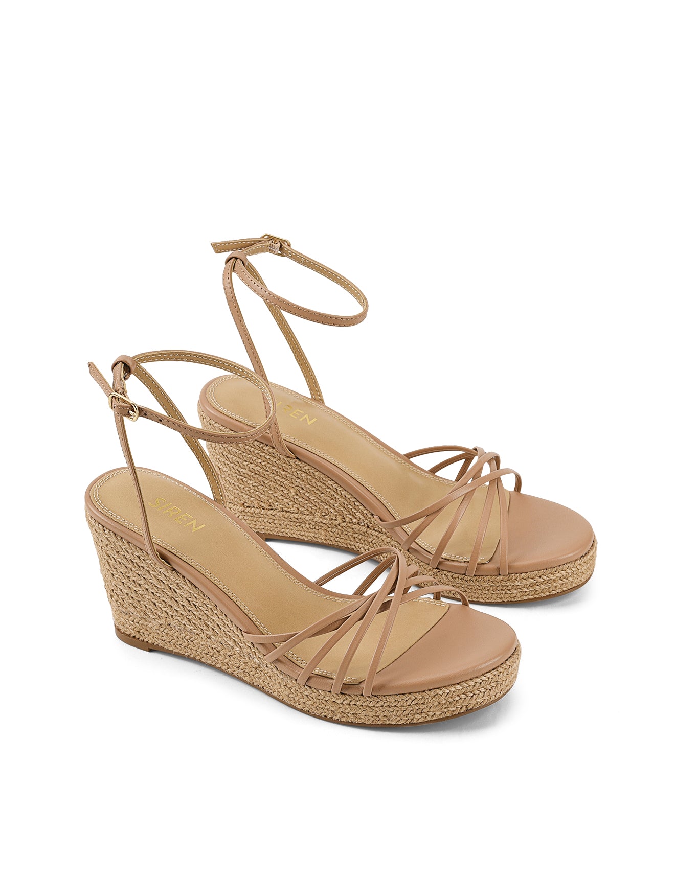Reagan Rope Wedges - Almond Tan Leather – Siren Shoes