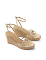 Women's gold metallic leather espadrille style roped wedge 