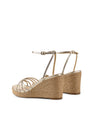 Women's gold metallic leather espadrille style roped wedge 