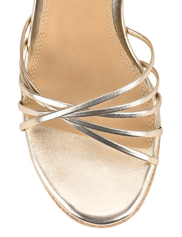 Women's gold metallic leather espadrille style roped wedge 