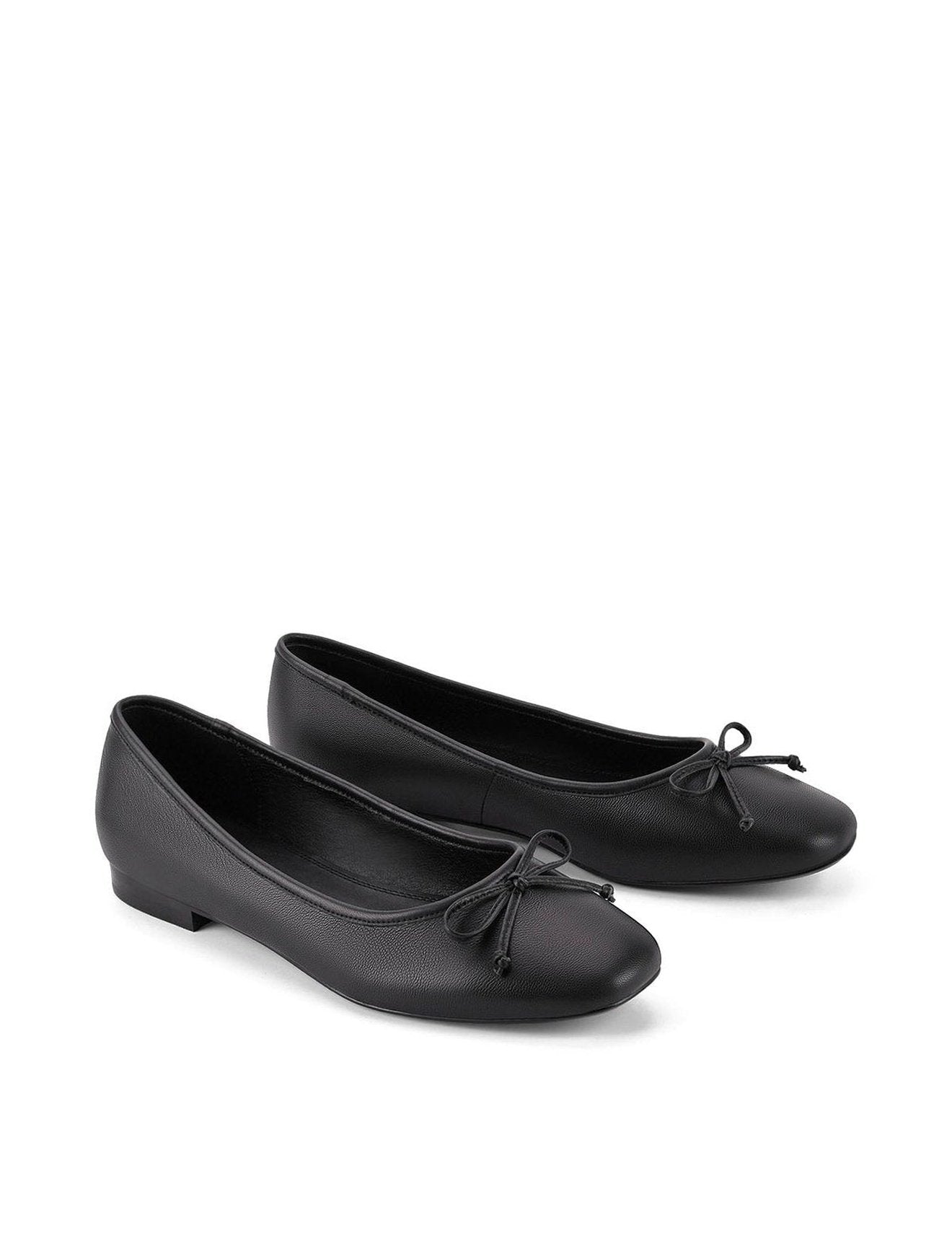 Regina Square Toe Ballet Flats Black Leather Siren Shoes