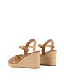 Women's brown suede espadrille style wedge with rope detailing and buckle fastening
