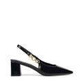 Women's black patent leather block heel slingbacks