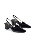 Women's black patent leather block heel slingbacks
