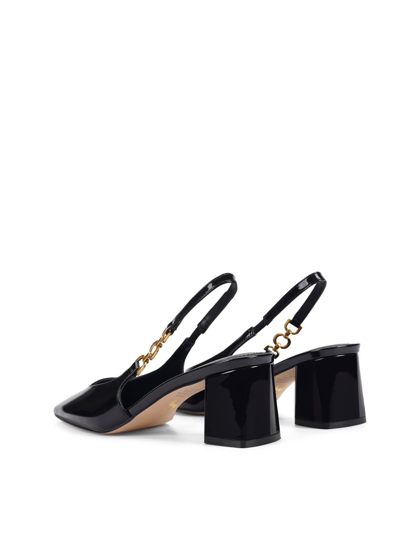 Women's black patent leather block heel slingbacks
