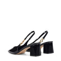 Women's black patent leather block heel slingbacks