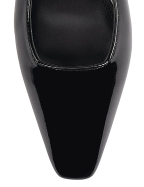 Women's black patent leather block heel slingbacks