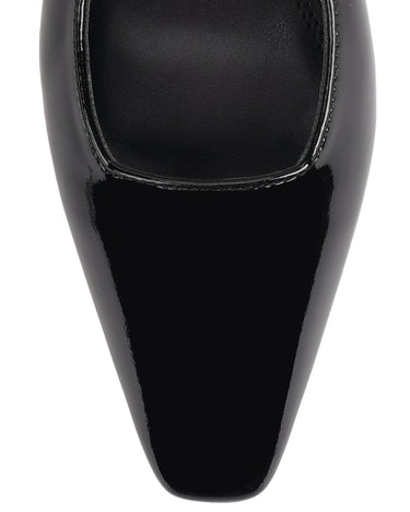 Women's black patent leather block heel slingbacks