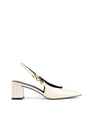 Women's white patent leather block heel slingbacks