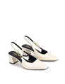 Women's white patent leather block heel slingbacks