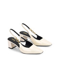 Women's white patent leather block heel slingbacks