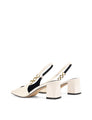 Women's white patent leather block heel slingbacks