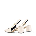 Women's white patent leather block heel slingbacks