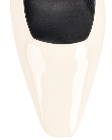 Women's white patent leather block heel slingbacks