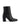 Women's black leather ankle boot with stacked leather block heel, pointed toe and zipper closure