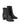 Women's black leather ankle boot with stacked leather block heel, pointed toe and zipper closure