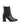 Women's black leather chelsea booth with stacked block heel, pointed toe and elastic gusset