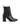 Women's black leather chelsea booth with stacked block heel, pointed toe and elastic gusset