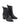 Women's black leather chelsea booth with stacked block heel, pointed toe and elastic gusset