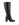 Women's black leather knee high boot with stacked leather block high heel and pointed toe. 