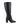 Women's black leather knee high boot with stacked leather block high heel and pointed toe. 