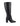 Women's black leather knee high boot with stacked leather block high heel and pointed toe. 