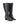 Women's black leather knee high boot with stacked leather block high heel and pointed toe. 
