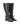 Women's black leather knee high boot with stacked leather block high heel and pointed toe. 