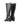 Women's black leather knee high boot with stacked leather block high heel and pointed toe. 