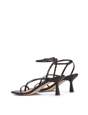 Black high-heeled sandals with thin straps 