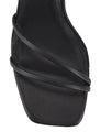 Women's black leather slim heel strappy sandal with square toe