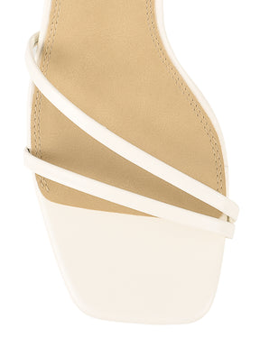 Women's chalk white strappy leather stiletto heeled sandal with square toe, dainty straps and square toe