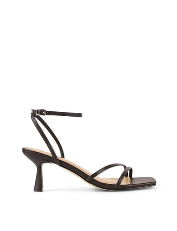 Women's chocolate brown leather strappy stiletto sandal