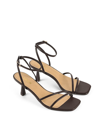 Women's chocolate brown leather strappy stiletto sandal