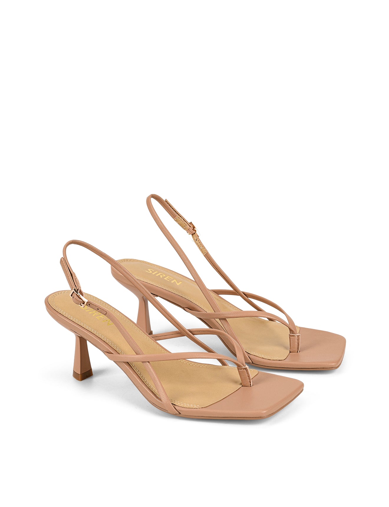 Women's almond tan leather strappy thong kitten heel